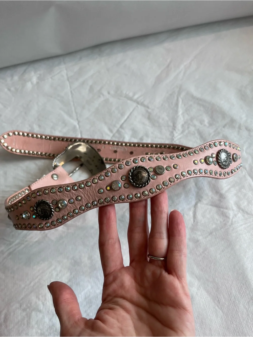 Nocona Pink Leather Rhinestones Western Belt